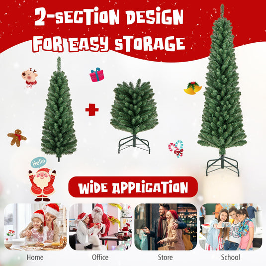 Goplus Pre-Lit Slim Pencil Christmas Tree Slender Holiday Tree for Home Office Decoration