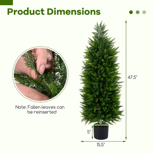 Goplus 4 FT Artificial Faux Cedar Cypress Plants in Cement-Filled Pots Set of 2