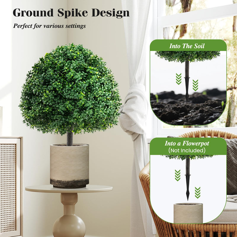 Load image into Gallery viewer, Goplus 28 Inches Artificial Boxwood Topiary Ball Tree Set Sun-Protective Fake Shrub Plants
