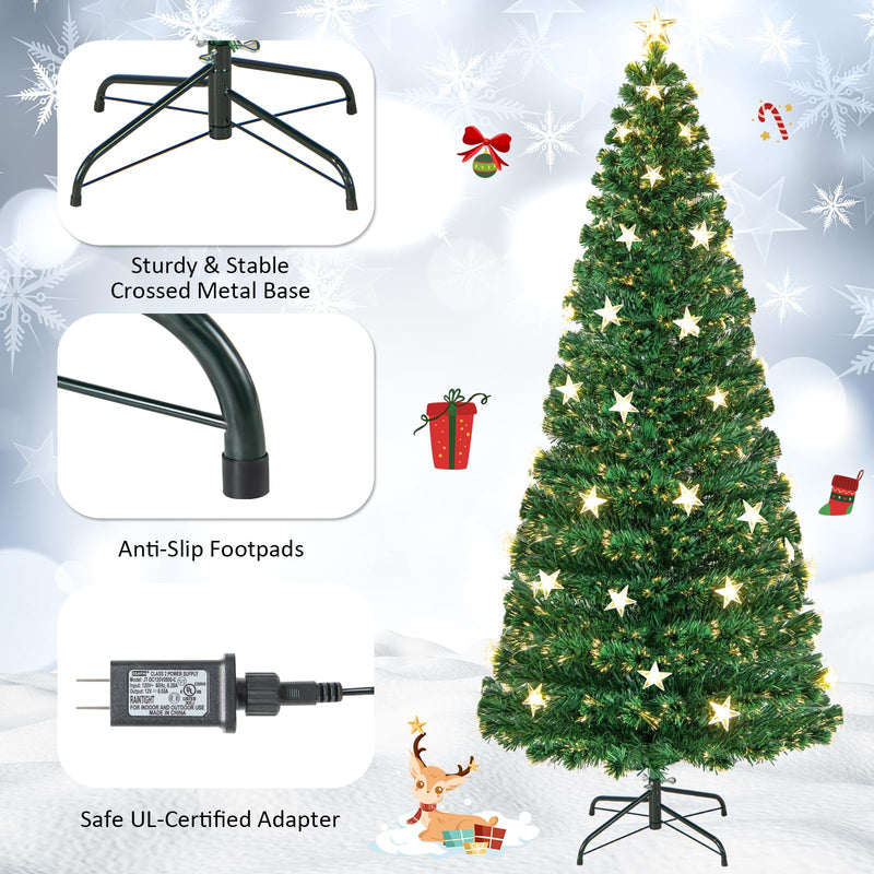 Load image into Gallery viewer, Goplus 7ft Fiber Optic Artificial Christmas Tree Pre-Lit Christmas Tree with 40 Star LED Lights
