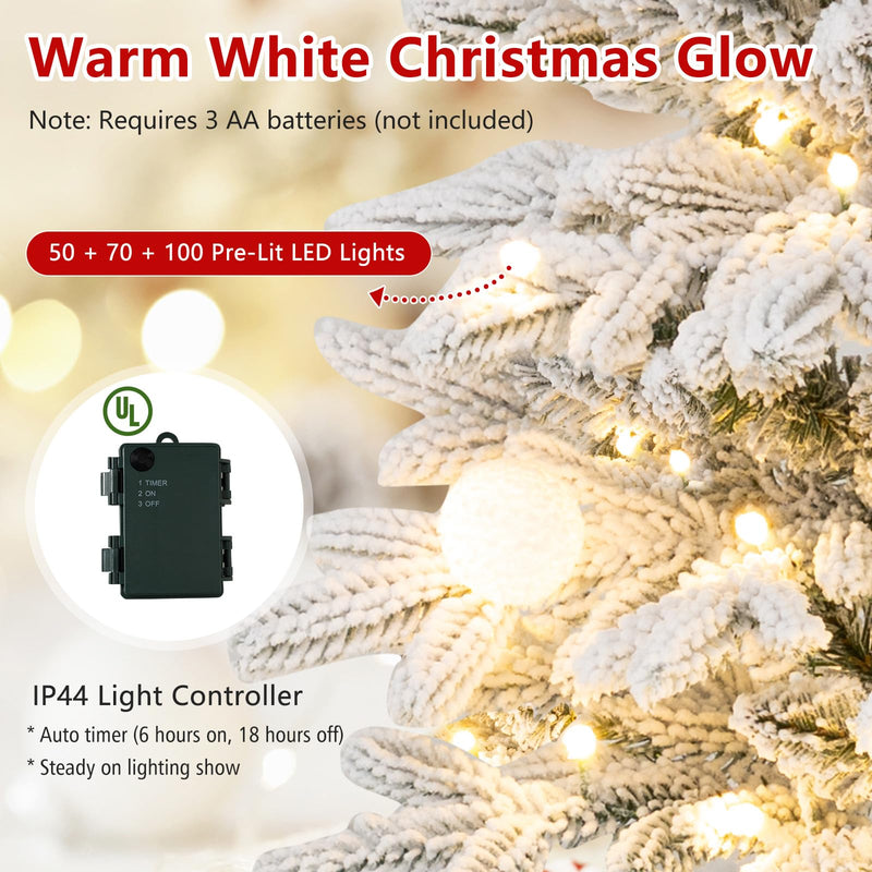 Load image into Gallery viewer, Goplus 3' 4' 5' Pre-Lit Flocked Christmas Tree Set of 3 | Battery Operated Artificial Snowy Xmas Trees
