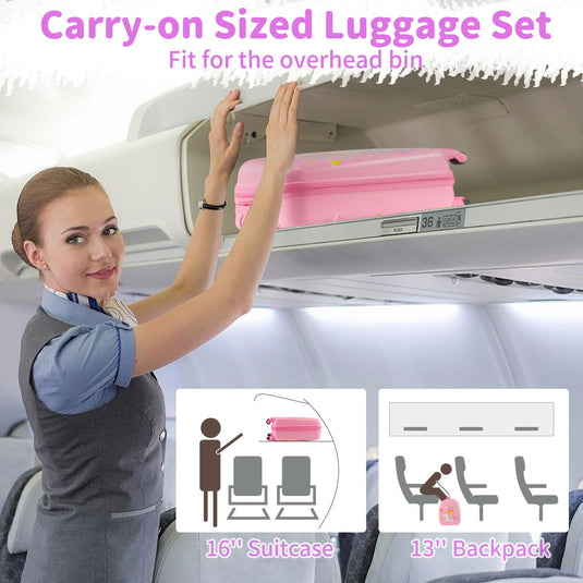 2 PCS Kid Luggage Set With Spinner Wheels for Children Boys Girls-Pink