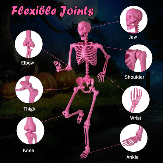 Goplus 5.5 FT Halloween Pink Skeleton Life-Size Poseable Skeleton with Movable Joints