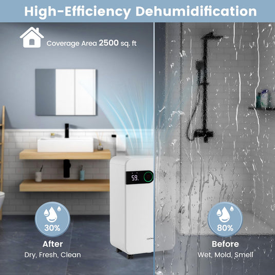 32 Pints Dehumidifier with Sleep Mode, 24H Timer, 3-Color LED Indicator Light & Child Safety Lock, for Space up to 2500 Sq. Ft