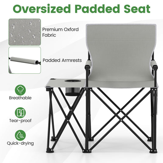 Goplus Oversized Camping Chair with Side Table, Folding Heavy-Duty Picnic Chair w/ 2 Storage Pockets