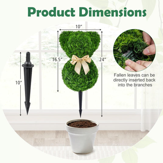 Goplus 2 Pcs Teddy Bear Topiary Trees 16.5”Sun-Resistant Faux Boxwood Plants