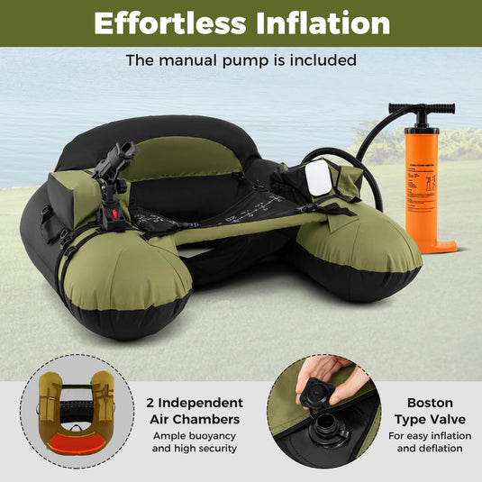 Goplus Inflatable Float Tube for Angling (Thickened Type with Rod Holder)