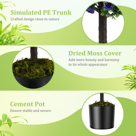 Goplus 22'' Artificial Purple Rose Topiary Ball Tree Set of 2 Faux Potted Plants Artificial Shrubs Bushes with Flowers