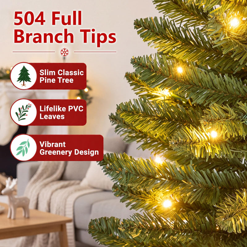Load image into Gallery viewer, Goplus 5ft/6ft/7ft/8ft Pre-Lit Pencil Christmas Tree with Warm White and Colorful Lights

