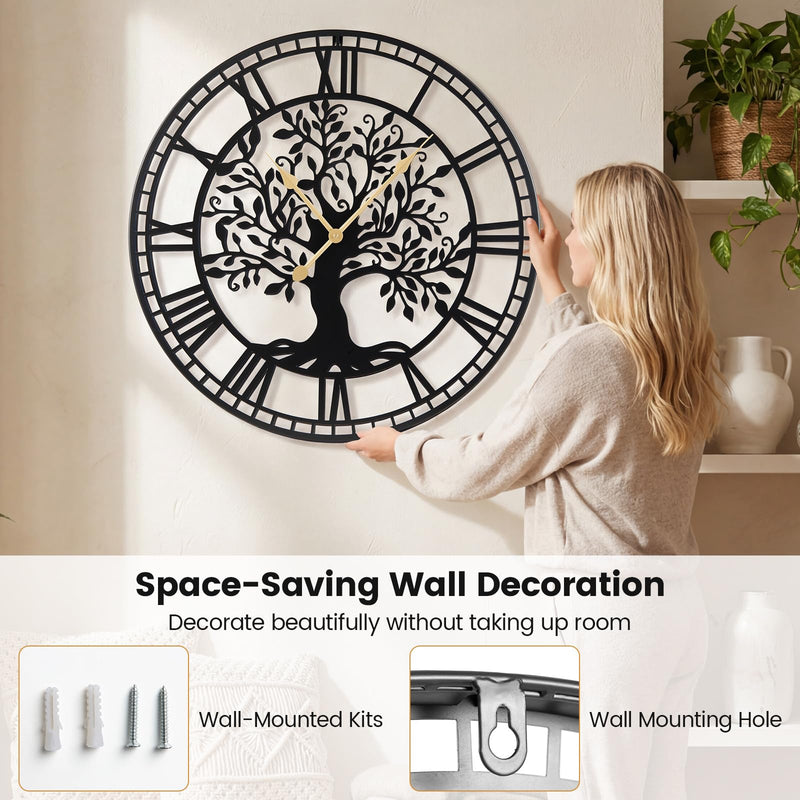 Load image into Gallery viewer, Goplus  27" Tree of Life Big Metal Wall Clock | Battery-Operated Wall Decoration
