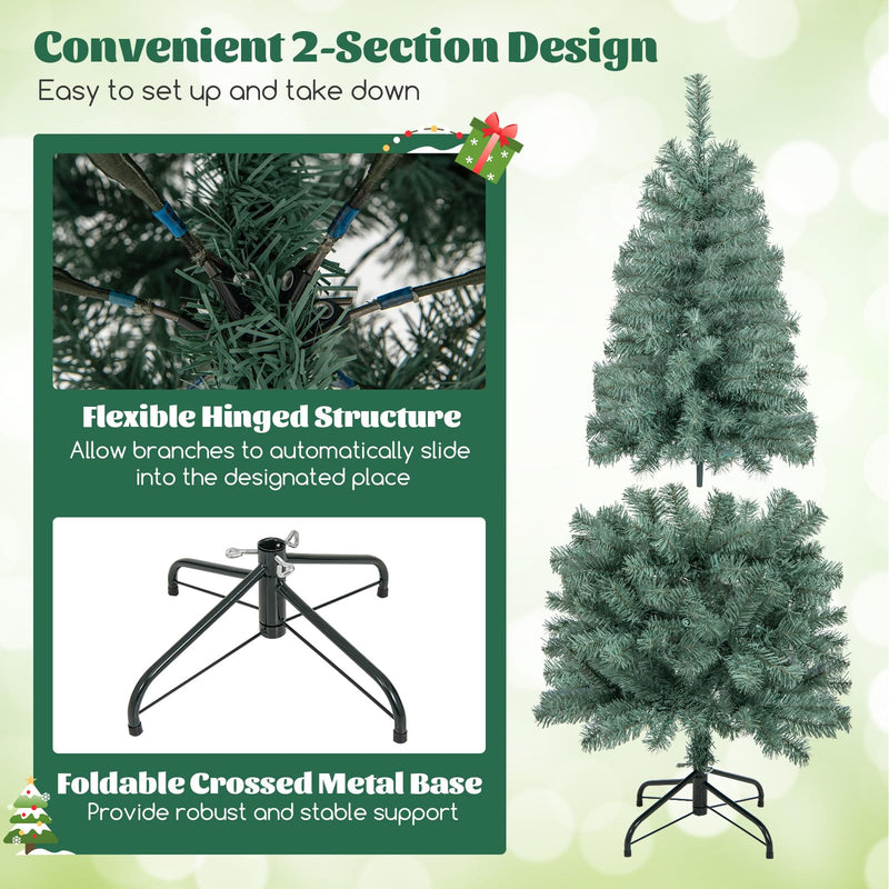 Load image into Gallery viewer, Goplus 4.5ft Pre-Lit Blue Slim Pencil Christmas Tree, with 100 Warm White &amp; Multicolored LED Lights, 9 Modes, 256 Branch Tips
