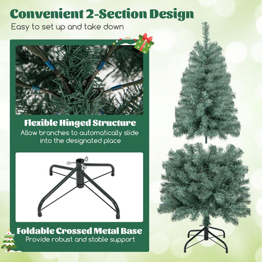 Goplus 4.5ft Pre-Lit Blue Slim Pencil Christmas Tree, with 100 Warm White & Multicolored LED Lights, 9 Modes, 256 Branch Tips