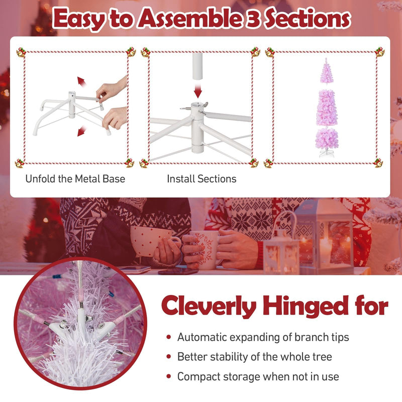 Load image into Gallery viewer, Goplus 7 FT Pre-Lit Pencil Christmas Tree with 670 Branch Tips &amp; 350 Cold White LED Lights
