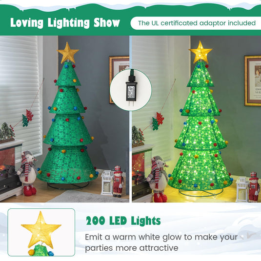 Goplus 6.5FT Pull-Up Christmas Tree with 200 Warm White LED Lights