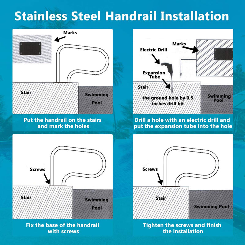Load image into Gallery viewer, 1PC Stainless Steel Swimming Pool Railings for Inground Pools w/Base Plate
