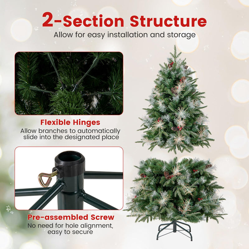 Load image into Gallery viewer, Goplus 5FT / 6FT / 7FT Pre-Lit Artificial Christmas Tree with LED Lights Pine Cones Berries
