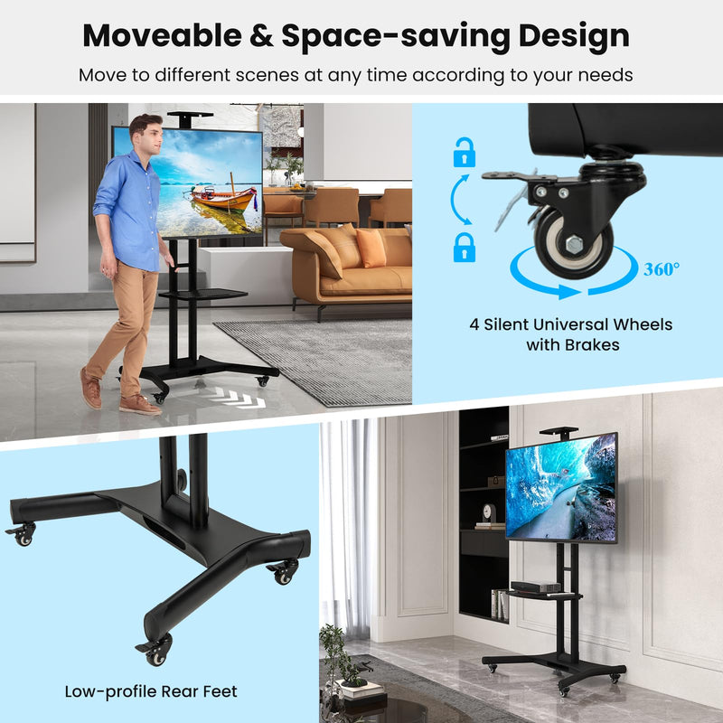 Load image into Gallery viewer, Goplus Mobile TV Stand for 32&quot;-85&quot; LCD LED OLED Flat Screen TVs up to 132 lbs, Rolling TV Stand Max VESA 600x400mm
