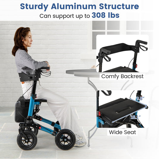 Goplus Walkers for Seniors with Seat 2 in 1 Folding Rolling Rollator Walker with 9" Pneumatic Tires for All Terrain