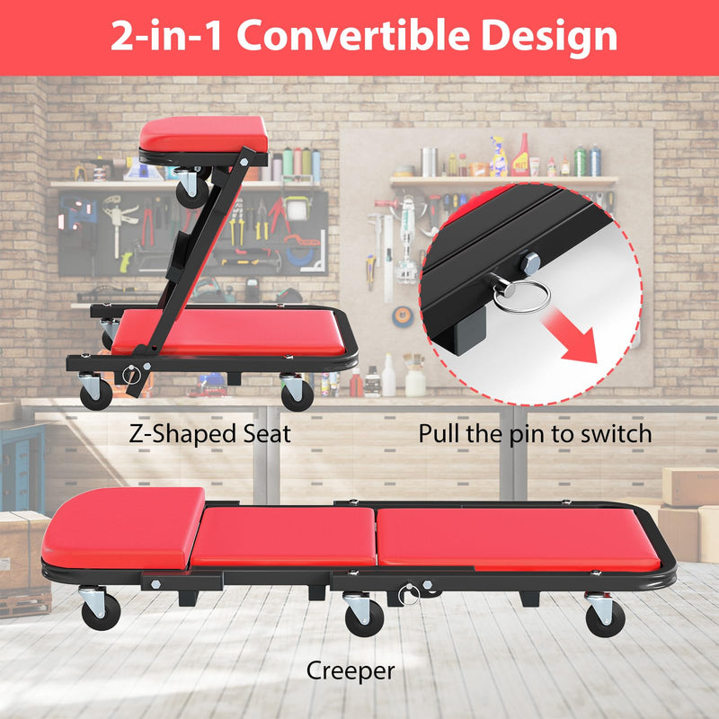 Load image into Gallery viewer, Goplus 2-in-1 Rolling Folding Z Creeper Seat with 6 Swivel Casters
