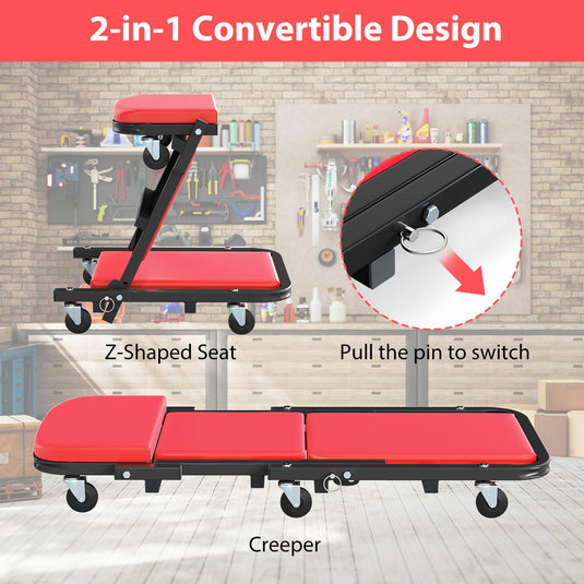 Goplus 2-in-1 Rolling Folding Z Creeper Seat with 6 Swivel Casters