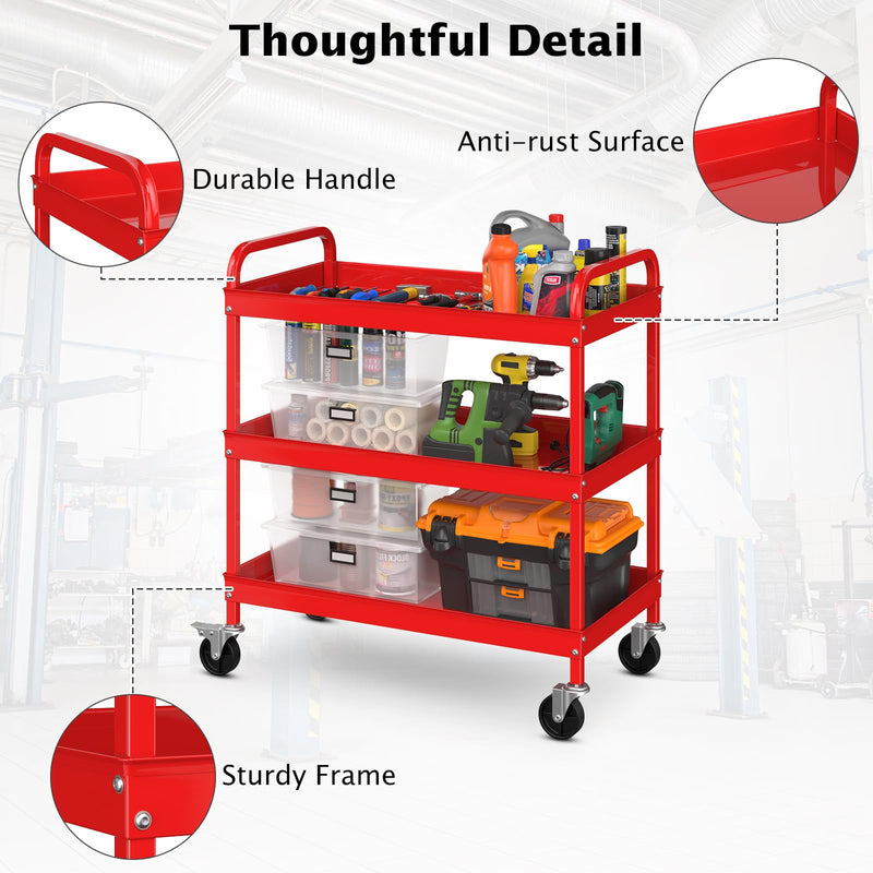 Load image into Gallery viewer, Goplus Service Cart, Heavy Duty 3-Tier Utility Cart with Flat Handle
