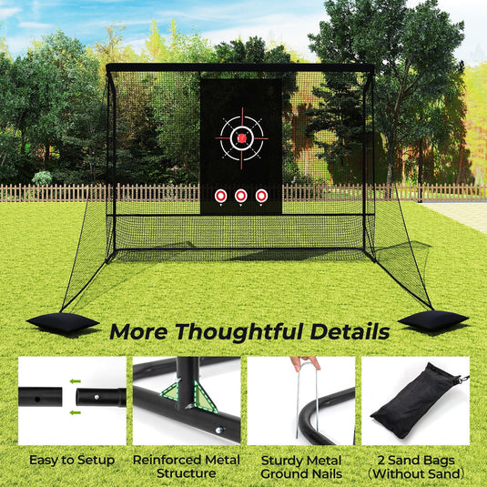 Goplus Golf Cage Practice Hitting Net Golfer Training Net w/Dual Side Barriers