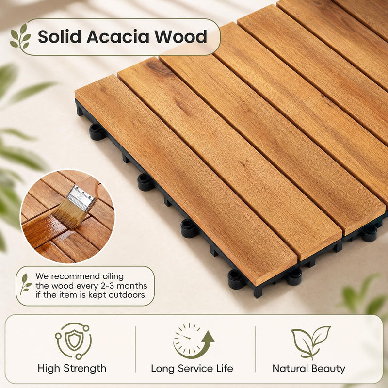Load image into Gallery viewer, Goplus 27/54-Pack Acacia Wood Interlocking Deck Tiles (Straight) | Tool-Free Assembly
