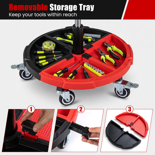 Goplus 360° Rolling Mechanic Stool with One Tier Tool Storage Tray ( 330LBS Capacity )