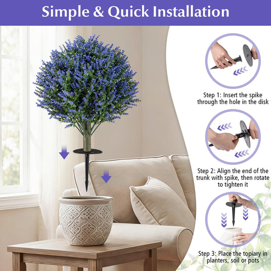 Goplus Set of 2 Artificial Lavender Topiary Ball Trees | Sun-Proof Indoor Outdoor Fake Evergreen Plants