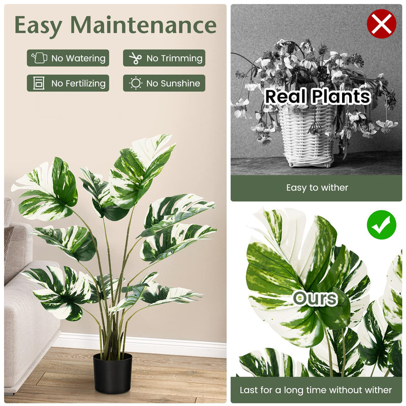 Load image into Gallery viewer, Goplus 4ft Artificial Monstera Deliciosa Plant, 2 Pack Tall Fake Tropical Palm Tree in Pot with 10 Decorative Split Leaves
