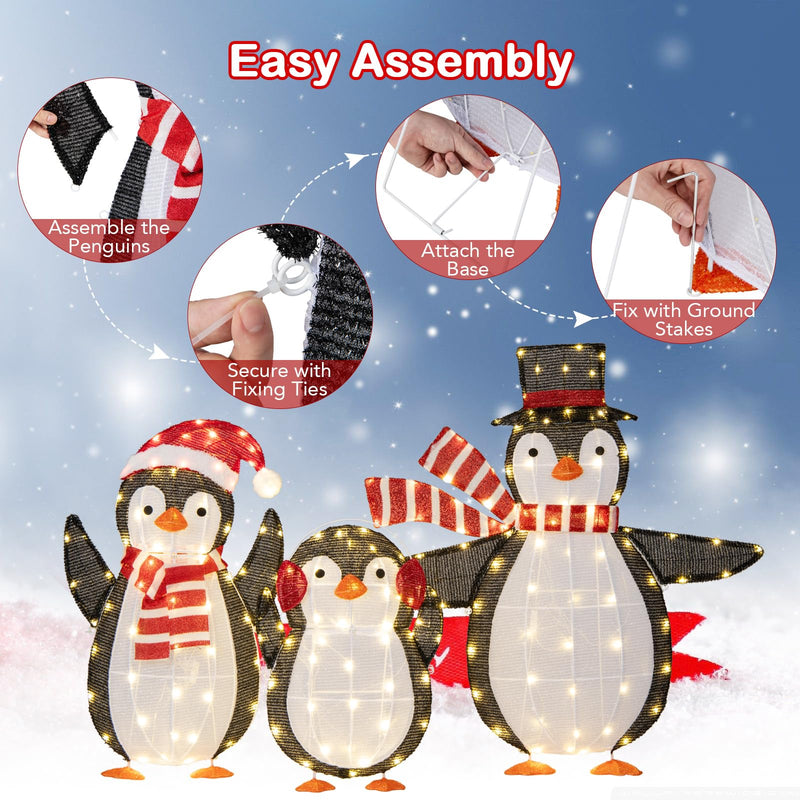 Load image into Gallery viewer, Goplus Set of 3 Lighted Christmas Penguins with LED Lights Outdoor Glowing Holiday Display
