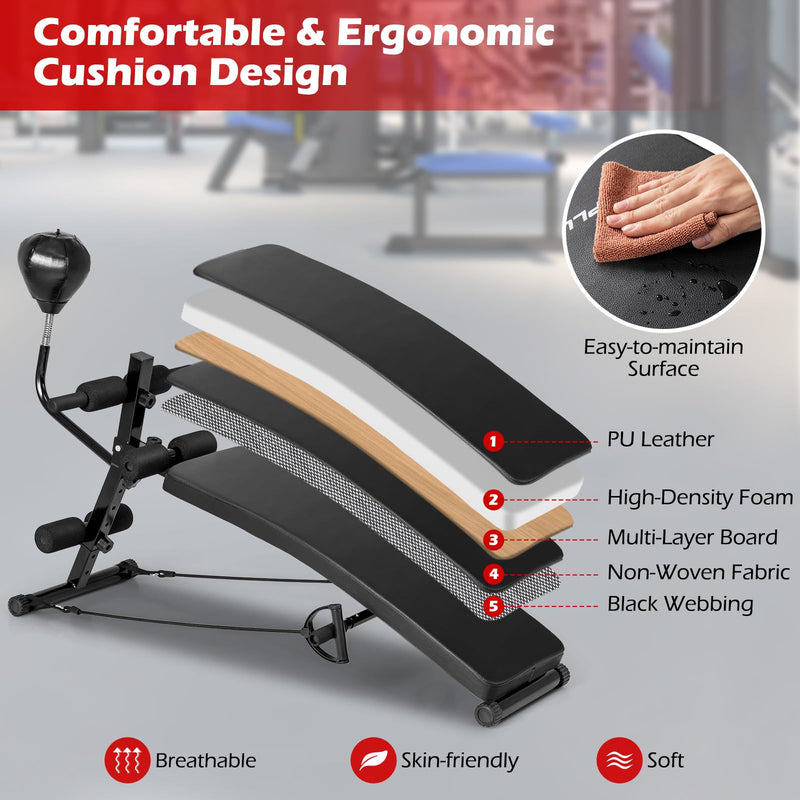 Load image into Gallery viewer, Goplus Adjustable Decline Sit Up Bench for Exercise, Foldable Curved Slant Bench
