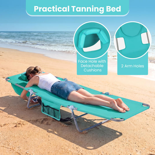 Goplus Tanning Chair Folding Beach Lounge Chair w/5-Position Adjustable Backrest