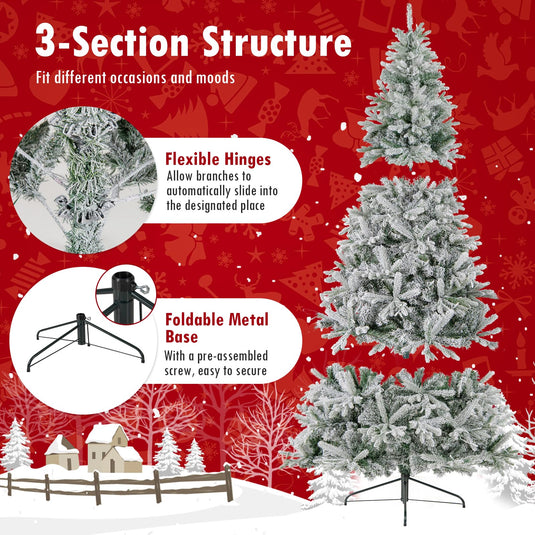 Goplus 7 FT Half Snow Flocked Christmas Tree with 240 Warm White & Multicolored LED Lights