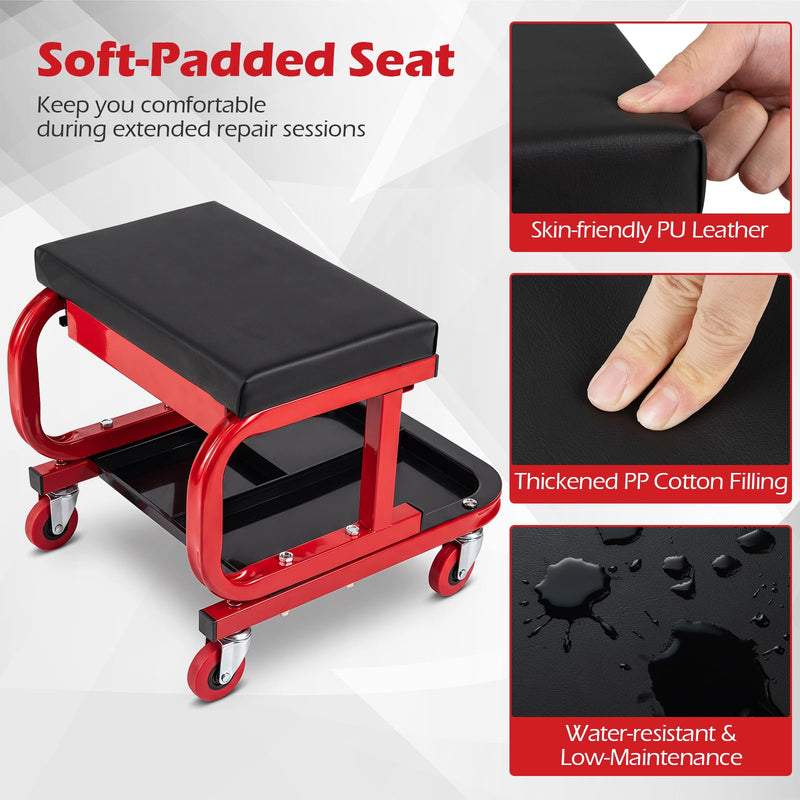 Load image into Gallery viewer, Goplus Mechanic Rolling Stool w/Tool Trays and Magnetic Drawer | 330 LBS Capacity
