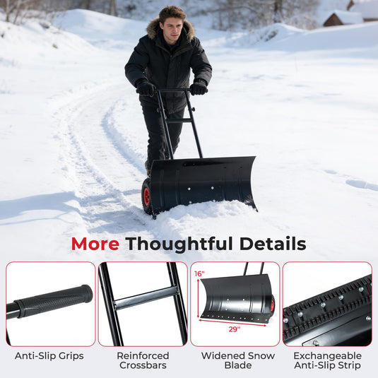 Goplus Ergonomic Snow Pusher w/ 29"x16" (W x H) 7-Position Angled Blade