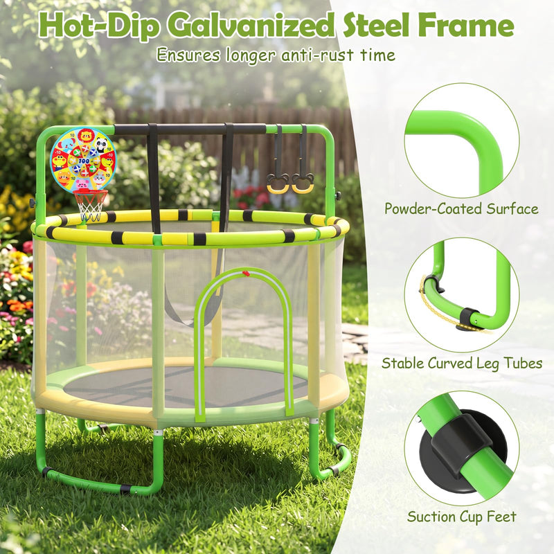 Load image into Gallery viewer, Goplus Trampoline for Kids with Enclosure Adjustable Gymnastics Bar Swing &amp; Basketball Hoop
