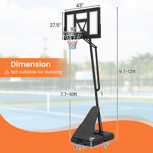 Goplus Outdoor Basketball Hoop 7.7-10 FT Height Adjustable Tool-Free Basketball Goal System