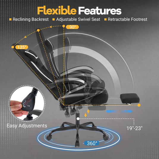Goplus Ergonomic Gaming Chair w/Footrest Lumbar Support & Linkage Armrests