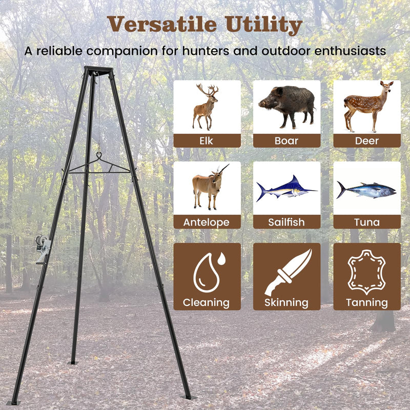 Load image into Gallery viewer, Goplus Tripod Game Hoist, 600 LBS Capacity Hunting Deer Stand with Adjustable Gambrel, Lifting Winch

