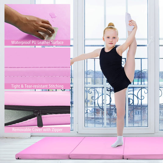 Goplus 8' x 4' Folding Gymnastics Mat, 2" Thick 4 Fold Exercise Tumbling Mat with Carrying Handles for Home Gym Fitness