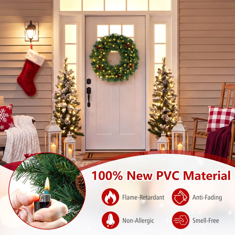 Load image into Gallery viewer, Goplus 24" Christmas Wreath with 10 Pine Cones and 50 Warm White LED Lights
