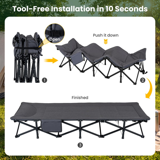 Goplus Camping Cot with Padded Pillow | Folding Cot Bed for Adults w/ Storage Pouch