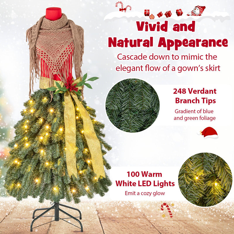 Load image into Gallery viewer, Goplus 5ft Pre-Lit Dress Form Christmas Tree with Female Mannequin Torso &amp; Scarf
