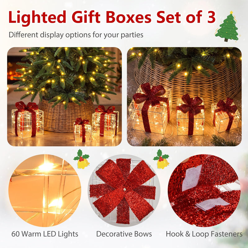 Load image into Gallery viewer, Goplus 5ft/6ft/7ft Pre-Lit Hinged Christmas Tree with 3 Lighted Gift Boxes
