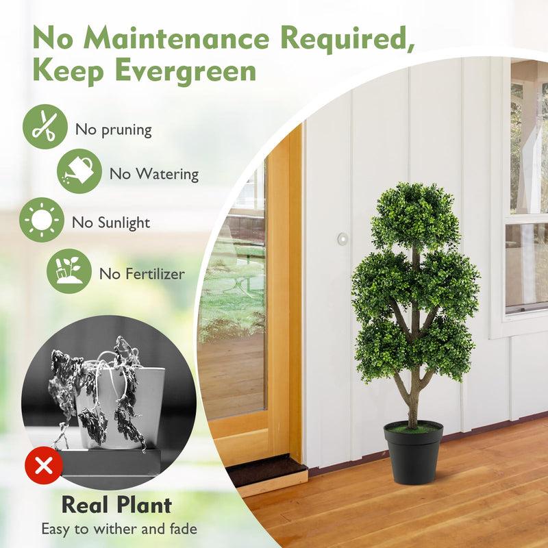 Load image into Gallery viewer, Goplus Artificial Boxwood Topiary Tree, 45” Tall Faux Potted Plants with 5 Ball-Shaped Topiaries, Cement Flowerpot
