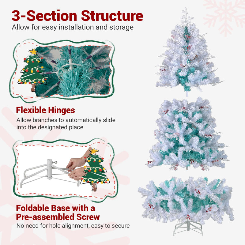 Load image into Gallery viewer, Goplus 6FT / 7FT Hinged Lighted Xmas Tree with Snow Flocked Branch Tips &amp; LED Lights
