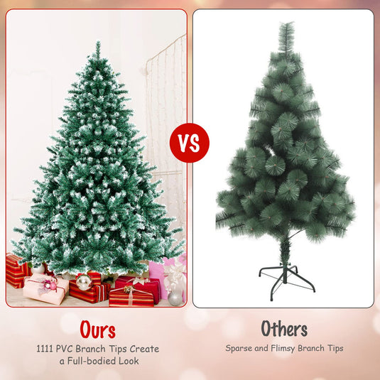 Goplus Unlit Artificial Christmas Tree Hinged Xmas Tree with Partially Flocked Design