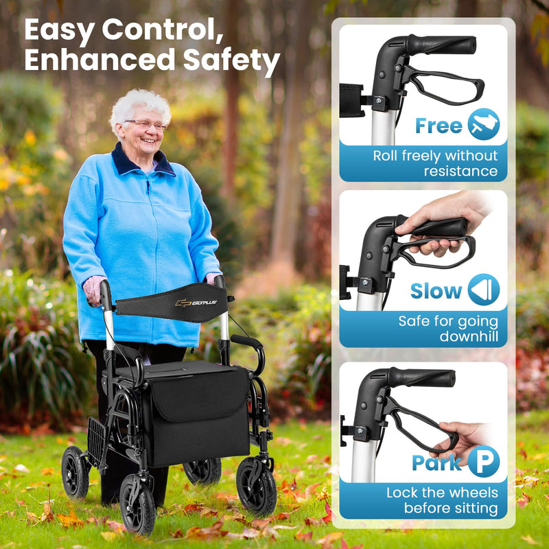 Load image into Gallery viewer, 2 in 1 Folding Rolling Rollator Walker &amp; Wheelchair Combo with Brakes
