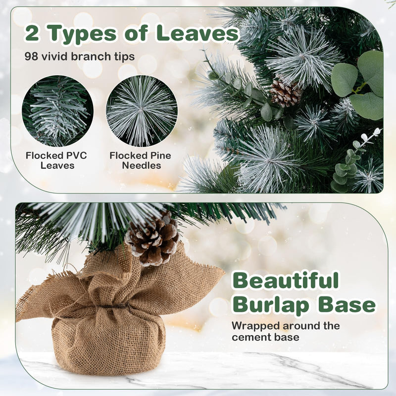 Load image into Gallery viewer, Goplus 3ft Pre-Lit Mini Tabletop Christmas Tree with 30 Warm White LED Lights, Timer, 98 Flocked PVC &amp; Pine Needles
